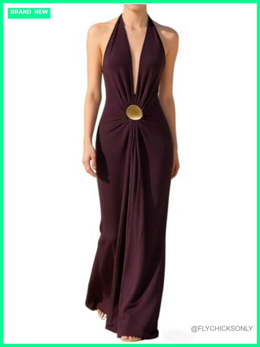 Halter Maxi Dress Deep V Neck Ruched Bodycon Formal Wedding Guest